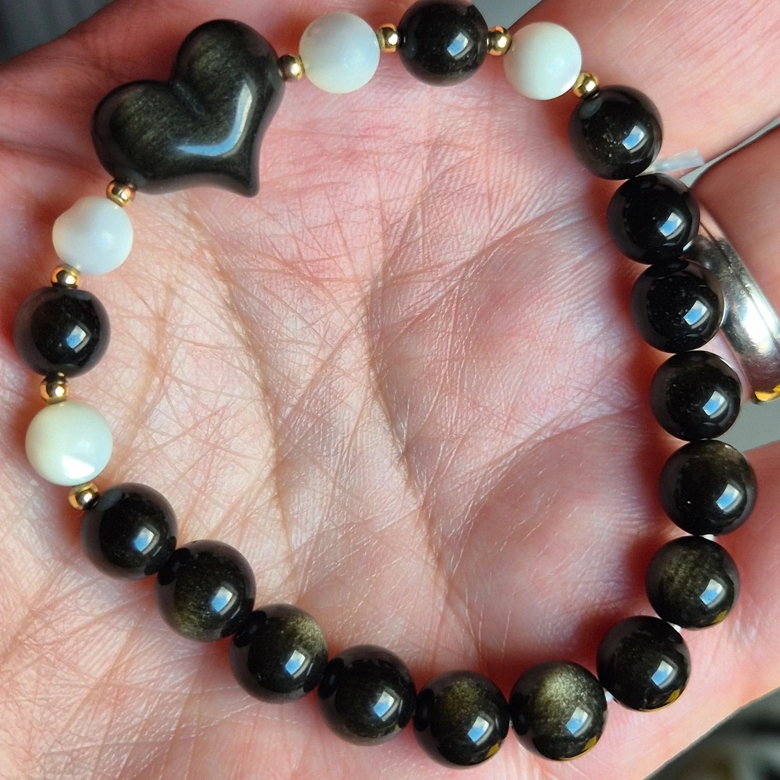Natuurlijke gouden Obsidian hartvormige en kralenvormige armband – photo 8
